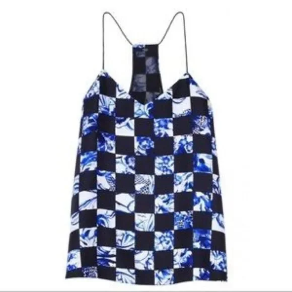 tibi Rococo Checkered Silk Racerback Camisole US 0 - Picture 2 of 7